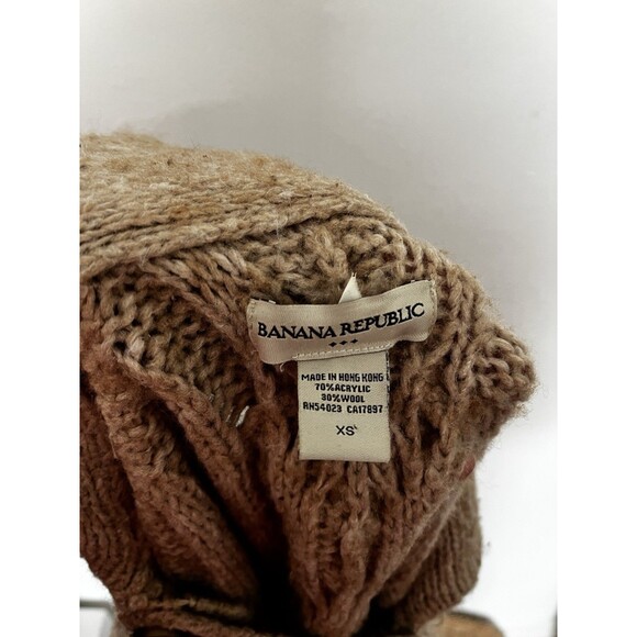 Vintage Banana Republic Beige Cowl Neck Button Across Cable Knit Duster Sweater - Picture 2 of 9